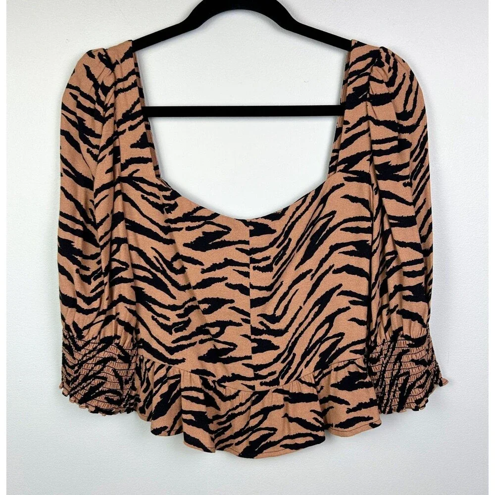 Reformation Dallas Rajah Tiger Animal Print Tan Black Corset Top Puff Sleeves 2